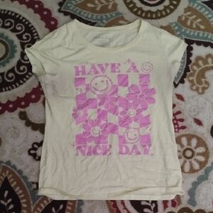 Wound Up Yellow and Pink Smiley Graphic Tee